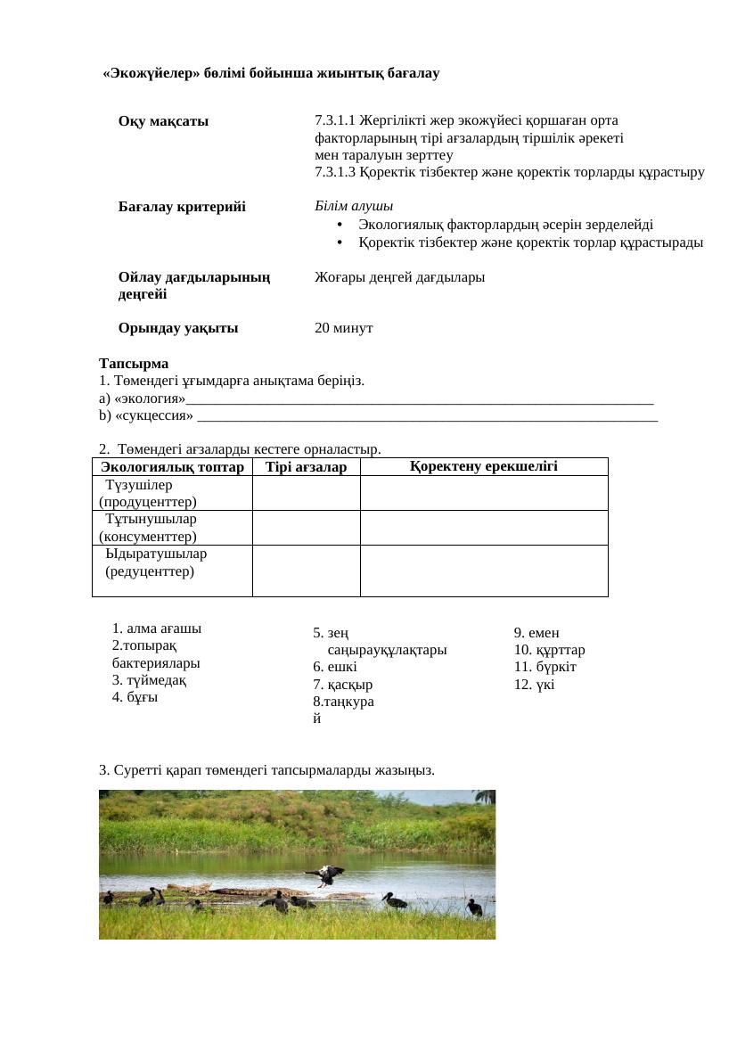 1. БЖБ бақылау НОВЫЙ  ЭКОЖҮЙЕ