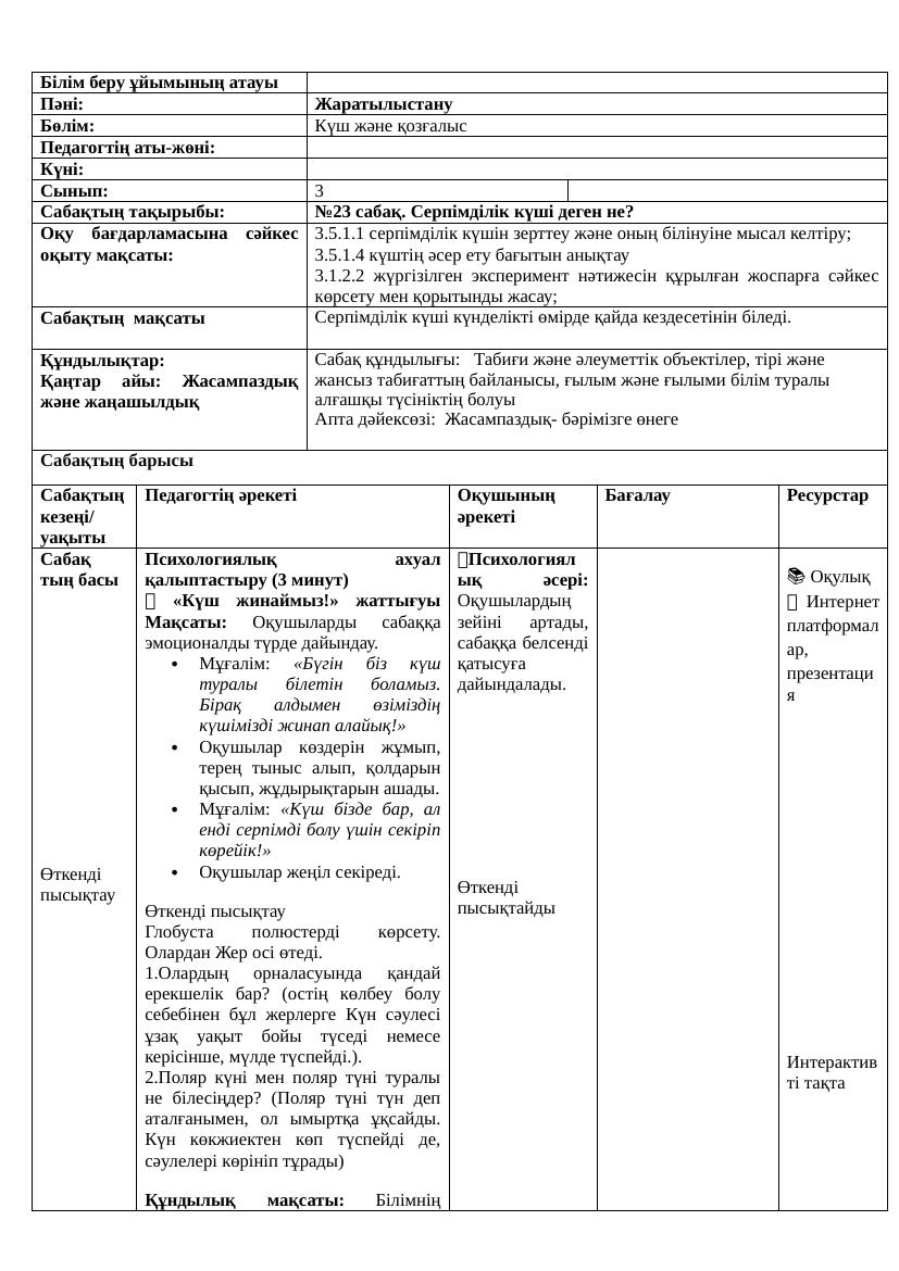3 сынып Жаратылыстану: Серпімділік күшіне 3 түсінік + эксперимент