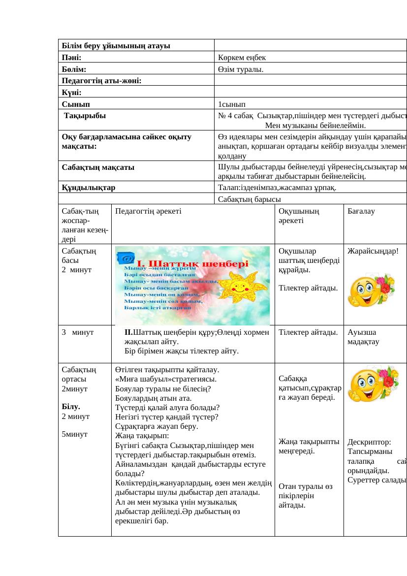 Көркем еңбек 1сынып қмж Мектеп баспасы 4сабақ 1