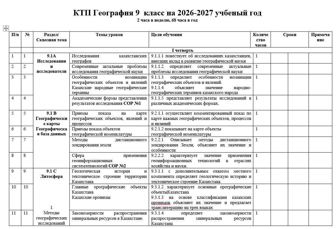КТП География 9 класс на 2026-2027 учебный год