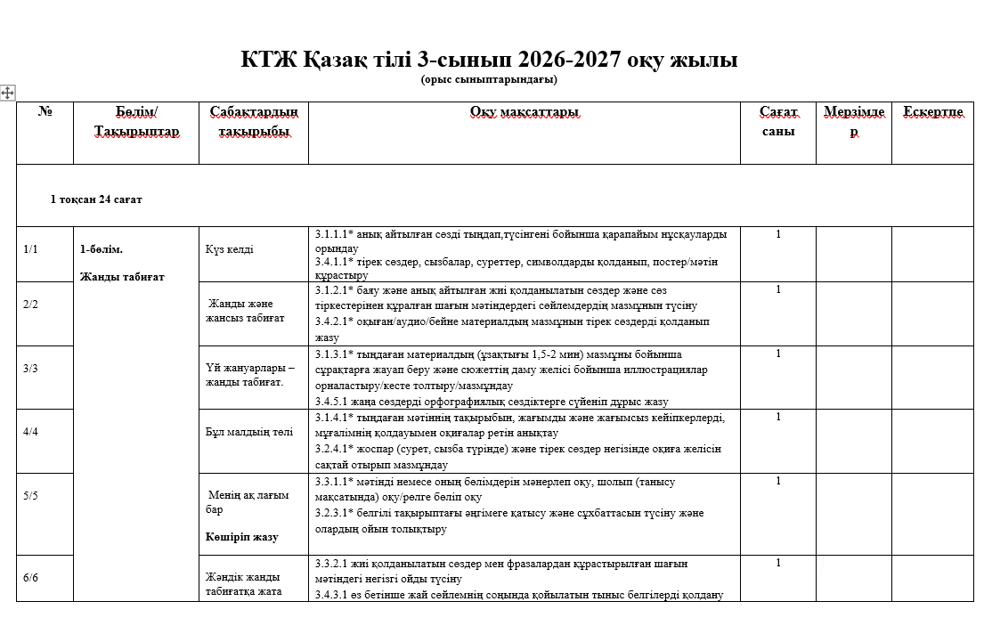 КТЖ Қазақ тілі 3-сынып 2026-2027 оқу жылы