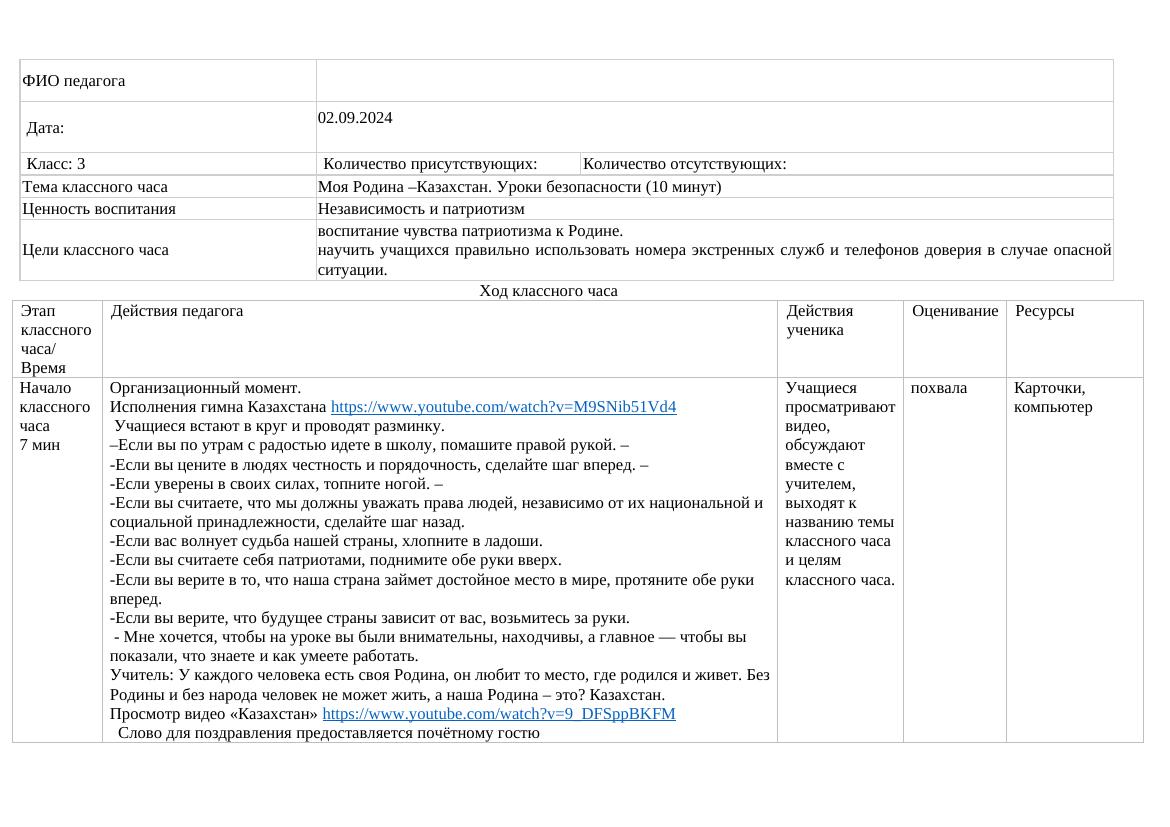 1 классный час моя родина Казахстан