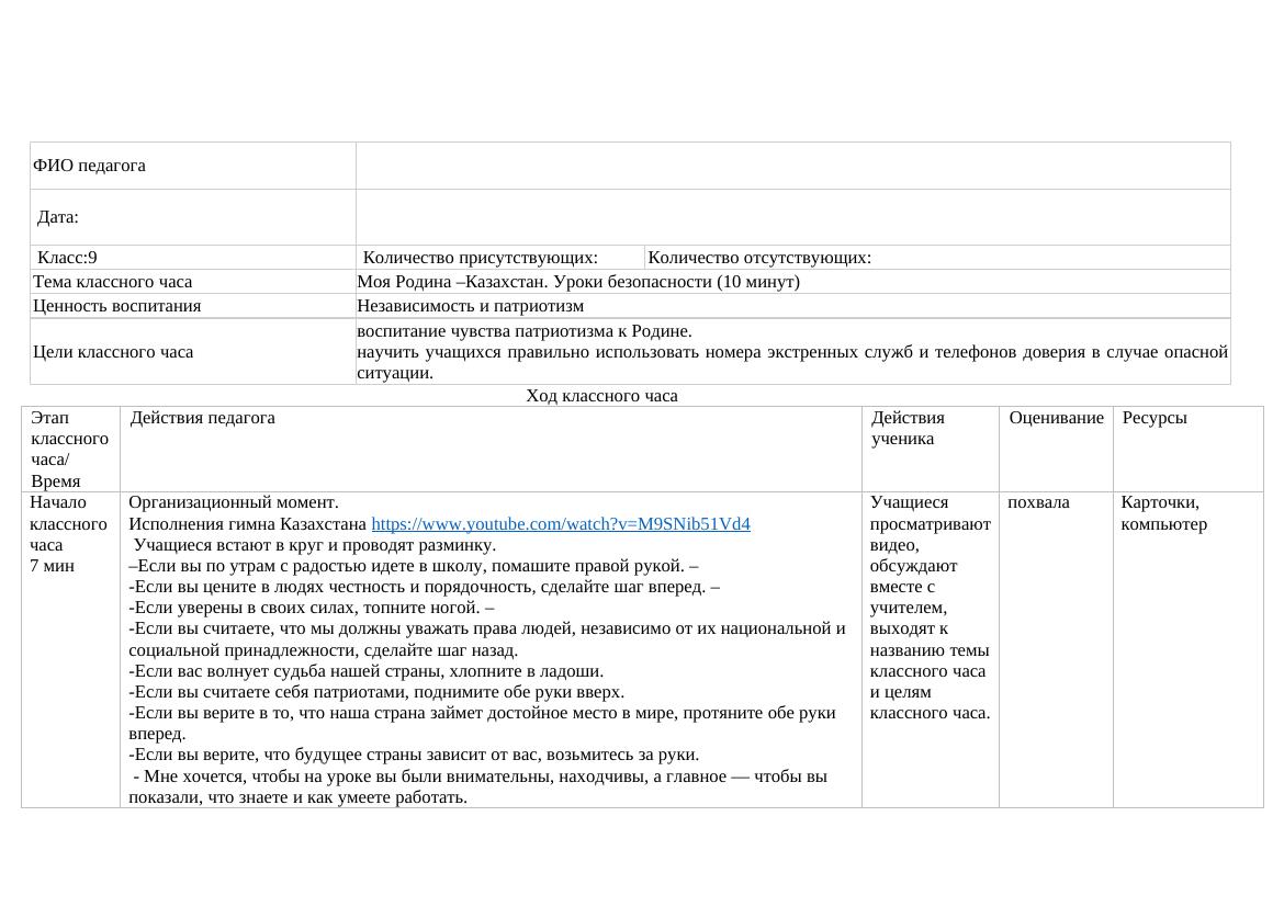 1 классный час моя родина Казахстан