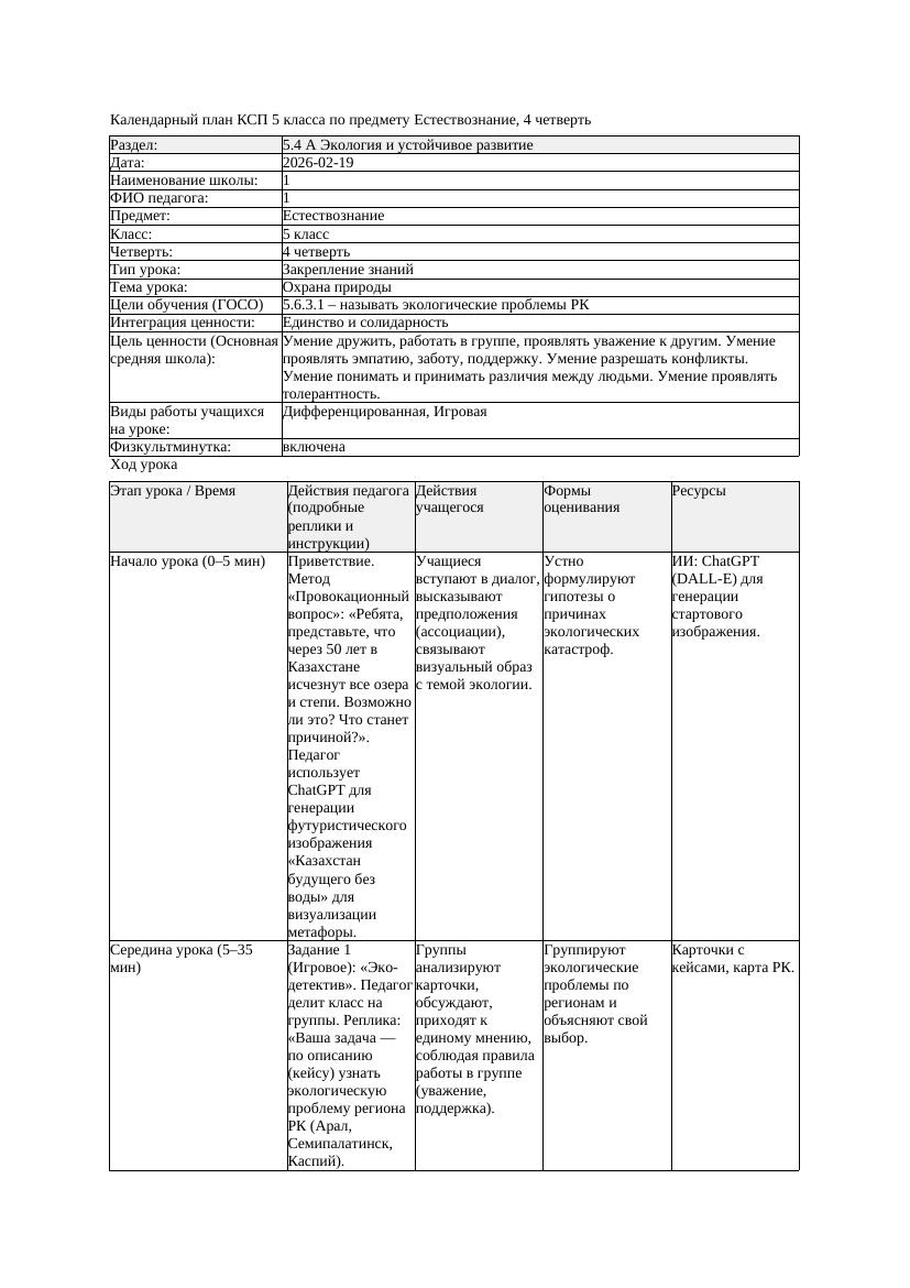 1КСП Естествознание 5класс 4 четверть Охрана природы 20260219 docx