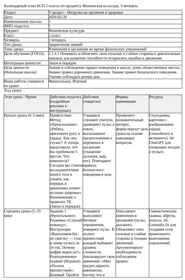 1КСП Физическая культура 2класс 3 четверть Изменения в организме