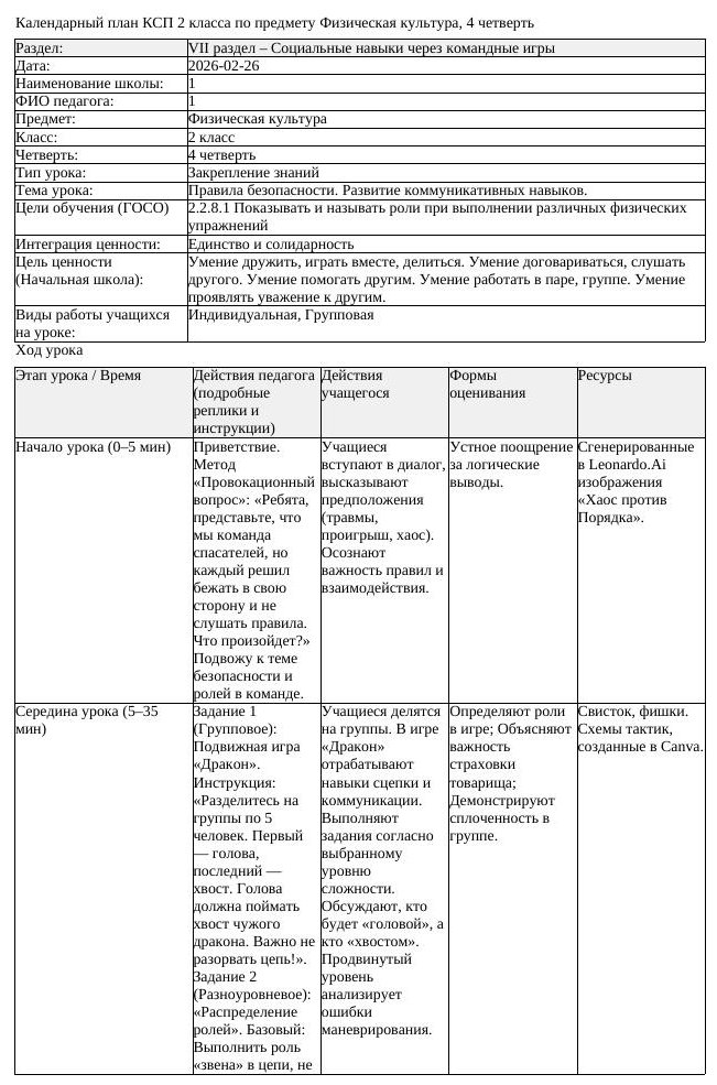 1КСП Физическая культура 2класс 4 четверть Правила безопасности