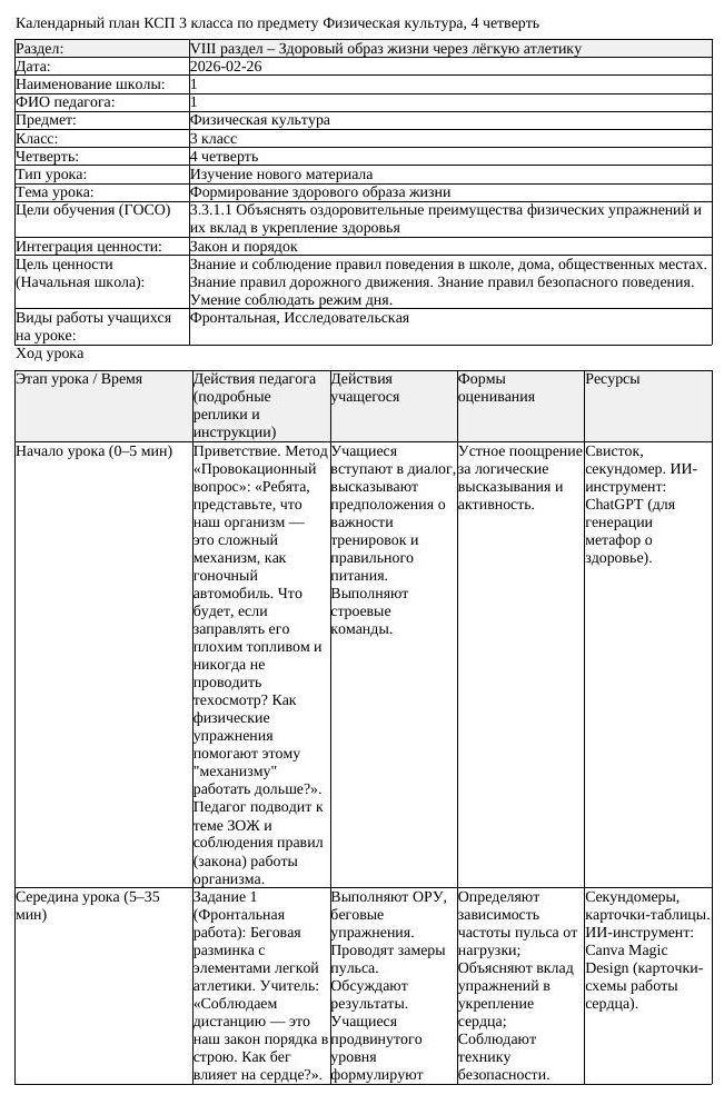 1КСП Физическая культура 3класс 4 четверть Формирование здорового