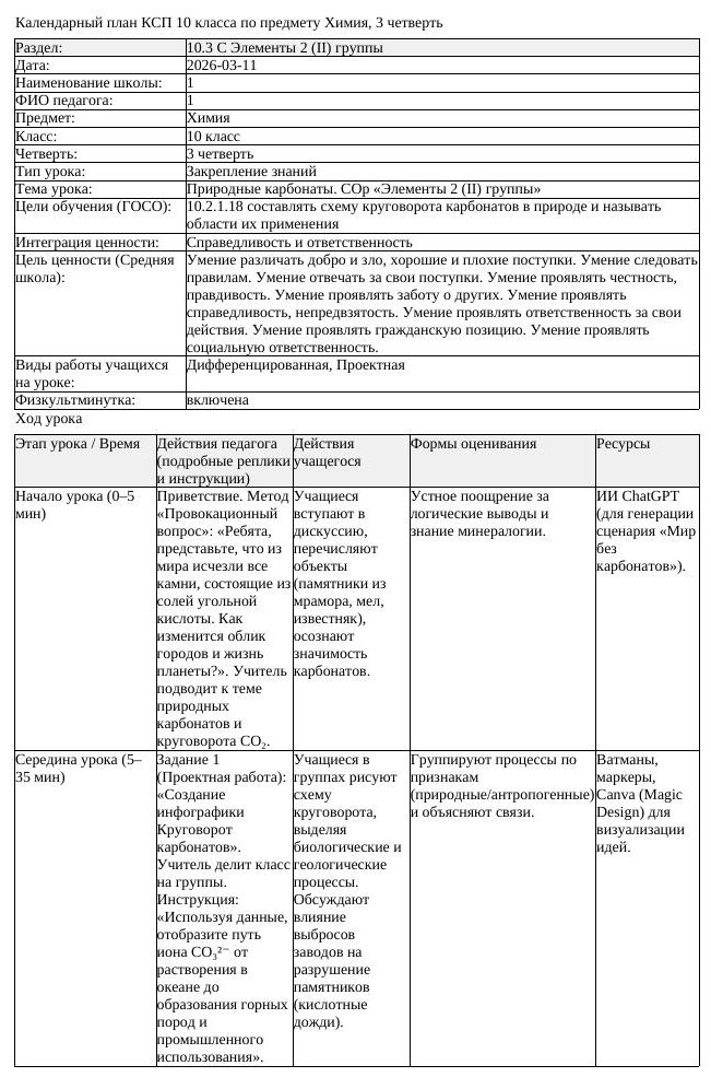 1КСП Химия 10класс 3 четверть Природные карбонаты СОр Элементы 2