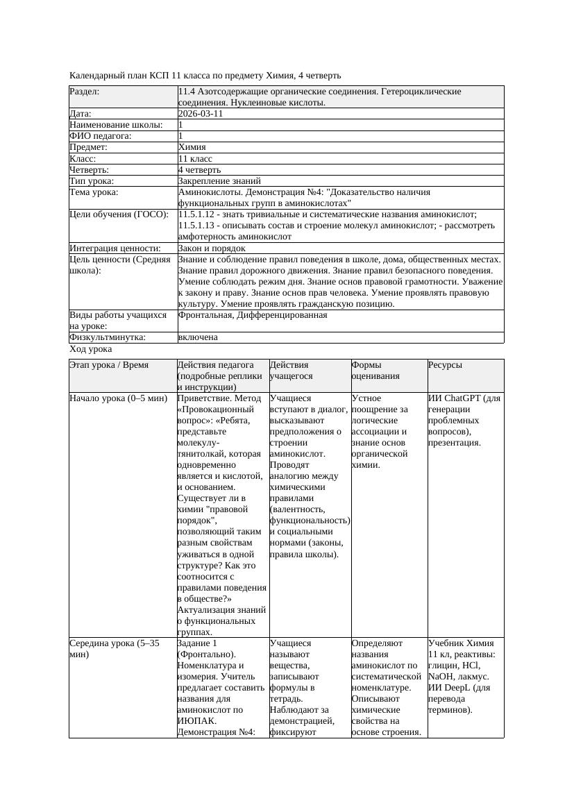 1КСП Химия 11класс 4 четверть Аминокислоты Демонстрация 4 Доказательство