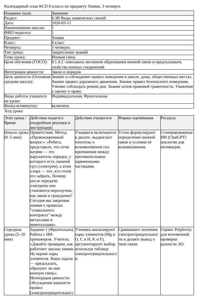 1КСП Химия 8класс 3 четверть Ионная связь 20260311 docx