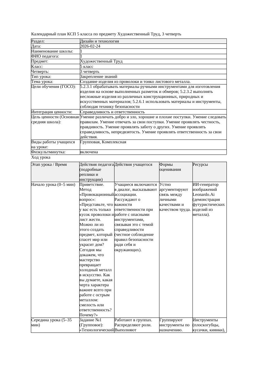 1КСП Художественный Труд 5класс 3 четверть Создание изделия из проволоки