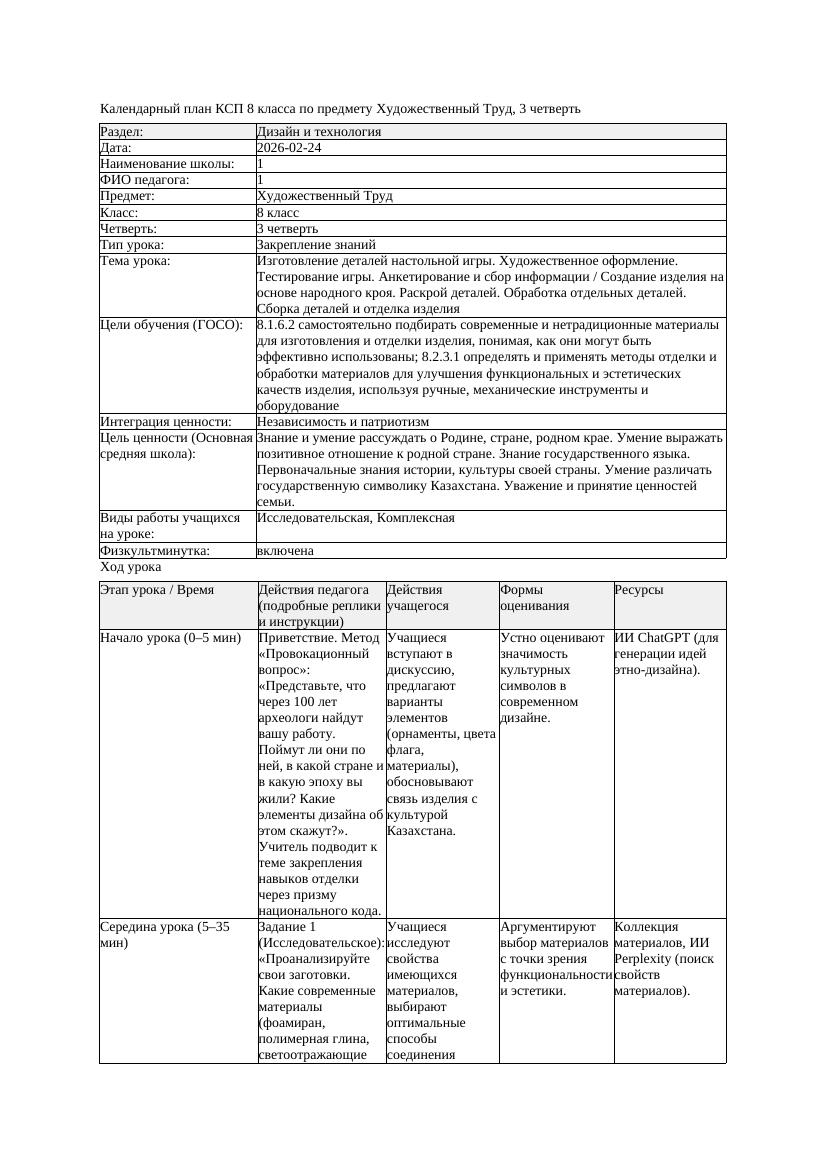 1КСП Художественный Труд 8класс 3 четверть Изготовление деталей