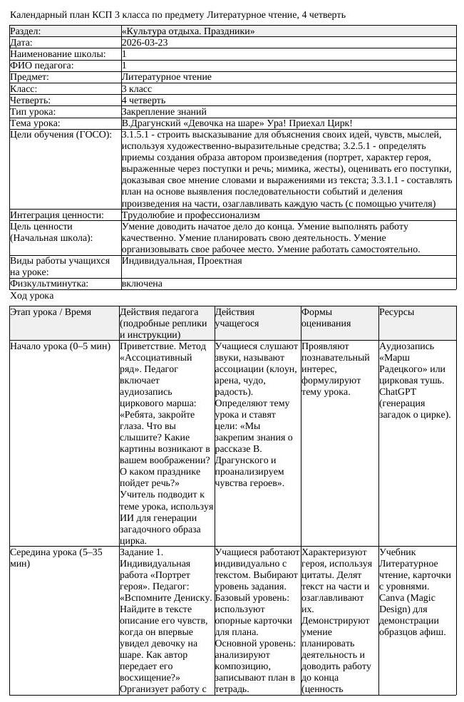 1КСП Литературное чтение 3класс 4 четверть В Драгунский Девочка