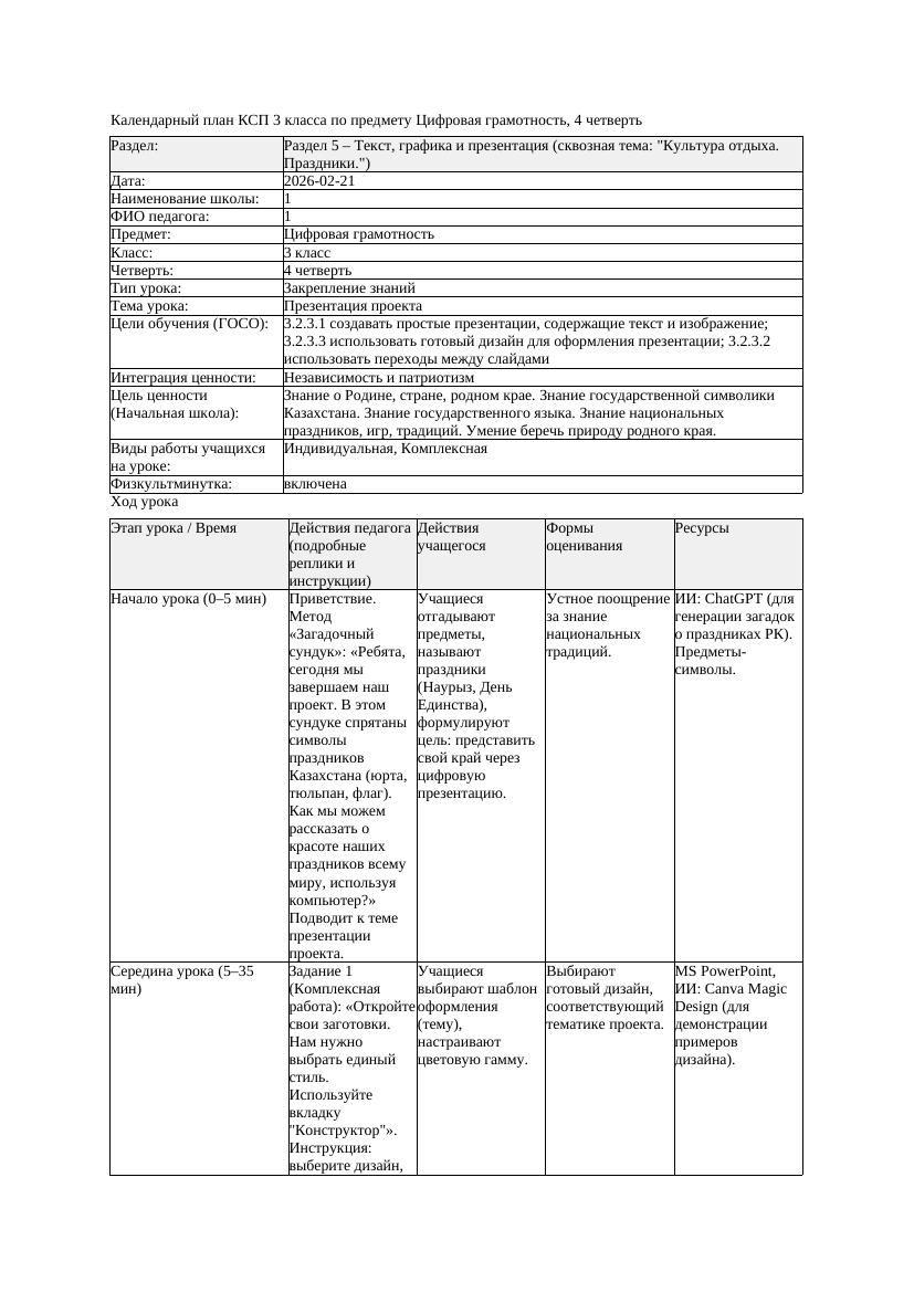 1КСП Цифровая грамотность 3класс 4 четверть Презентация проекта