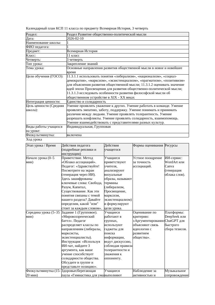 1КСП Всемирная История 11класс 3четверть Основные направления развития