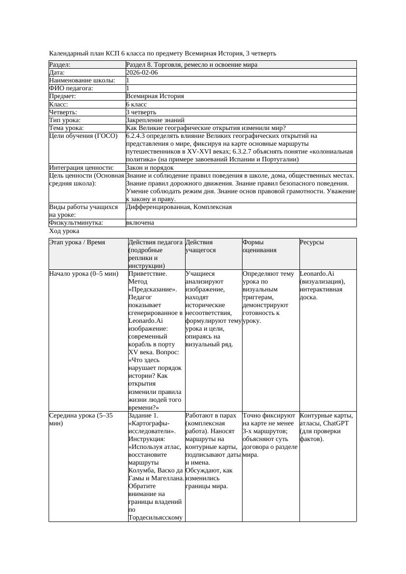 1КСП Всемирная История 6класс 3четверть Как Великие географические