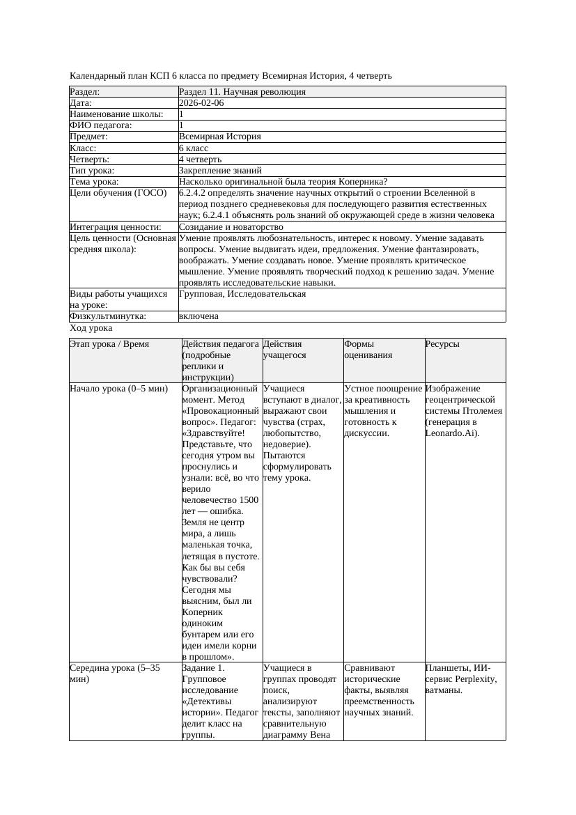 1КСП Всемирная История 6класс 4четверть Насколько оригинальной была