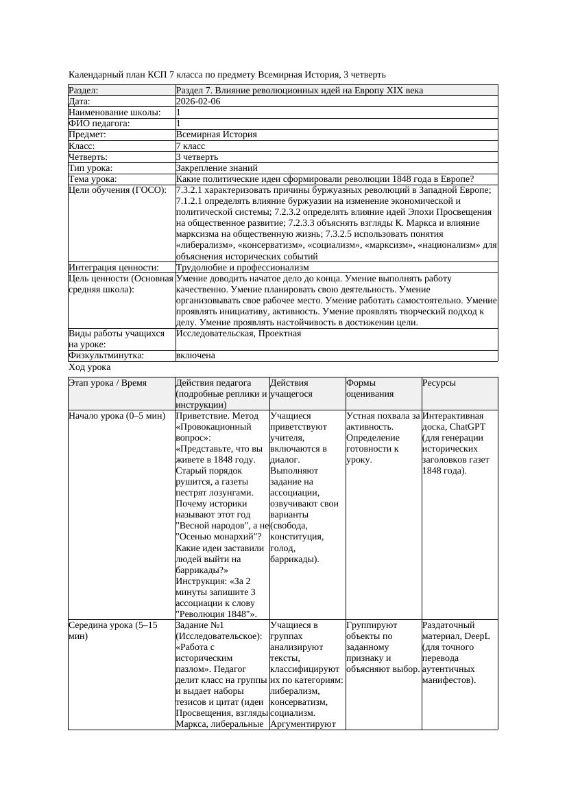 1КСП Всемирная История 7класс 3четверть Какие политические идеи