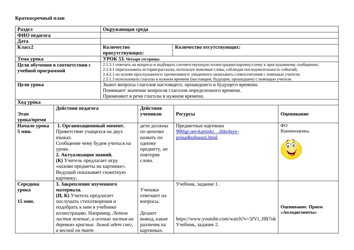 2кл КСП 4 четверть Краткосрочный план  Окружающая среда