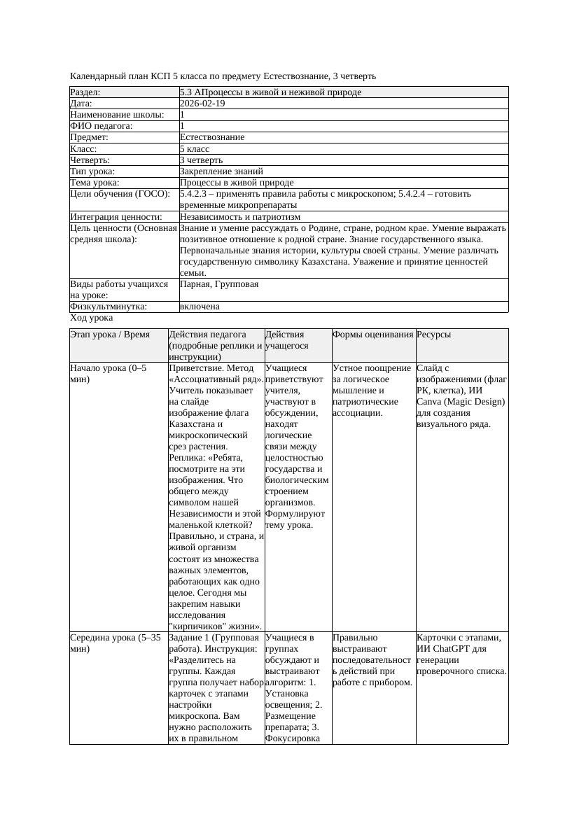 2КСП Естествознание 5класс 3 четверть Процессы в живой природе 20260219