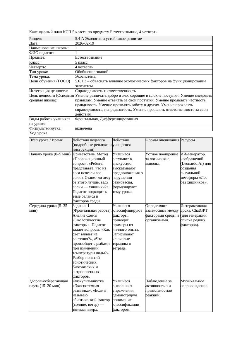 2КСП Естествознание 5класс 4 четверть Экосистемы 20260219 docx