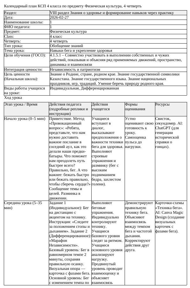 2КСП Физическая культура 4класс 4 четверть Навыки бега и укрепление