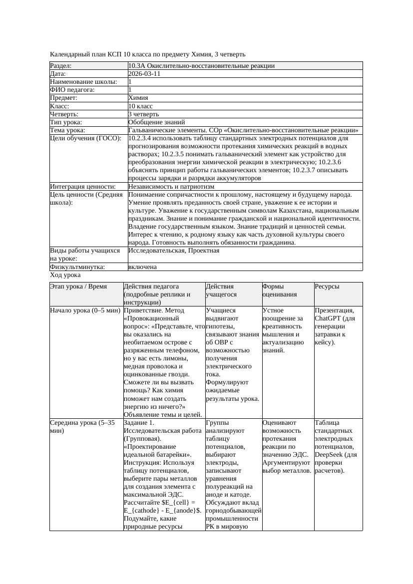 2КСП Химия 10класс 3 четверть Гальванические элементы СОр Окислительно