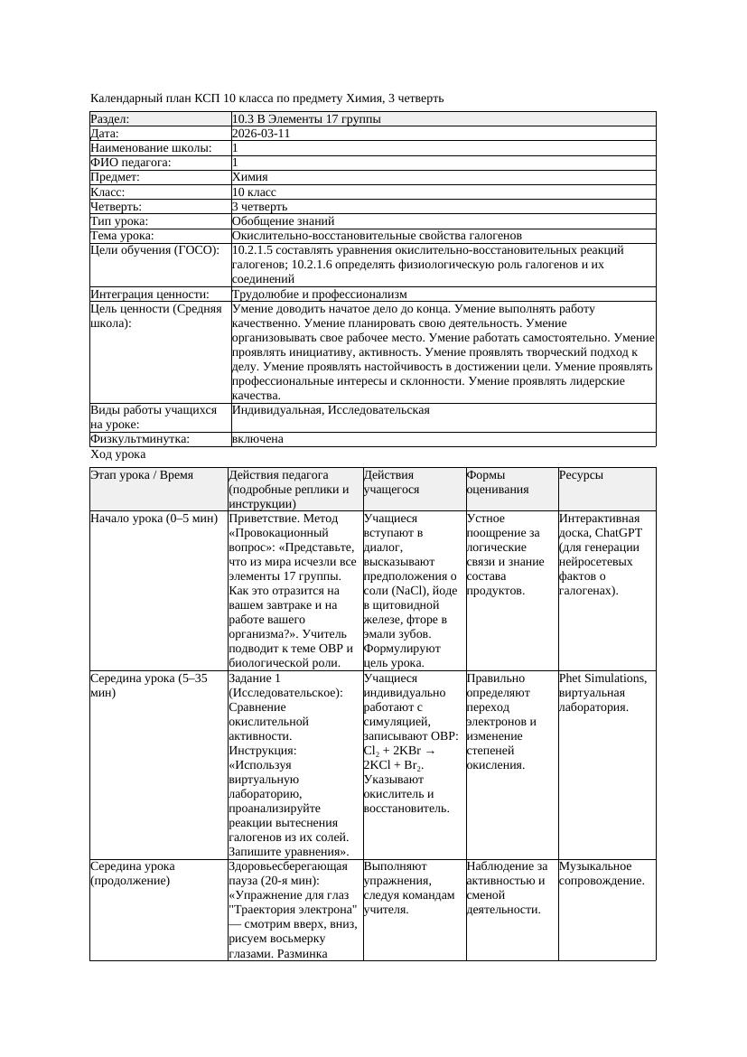 2КСП Химия 10класс 3 четверть Окислительно восстановительные свойства