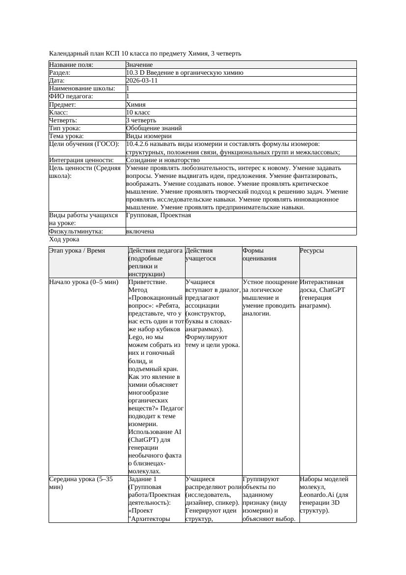 2КСП Химия 10класс 3 четверть Виды изомерии 20260311 docx