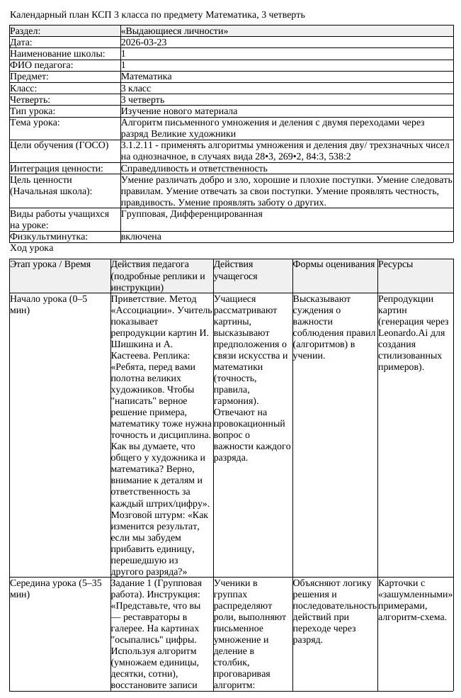 2КСП Математика 3класс 3 четверть Алгоритм письменного умножения