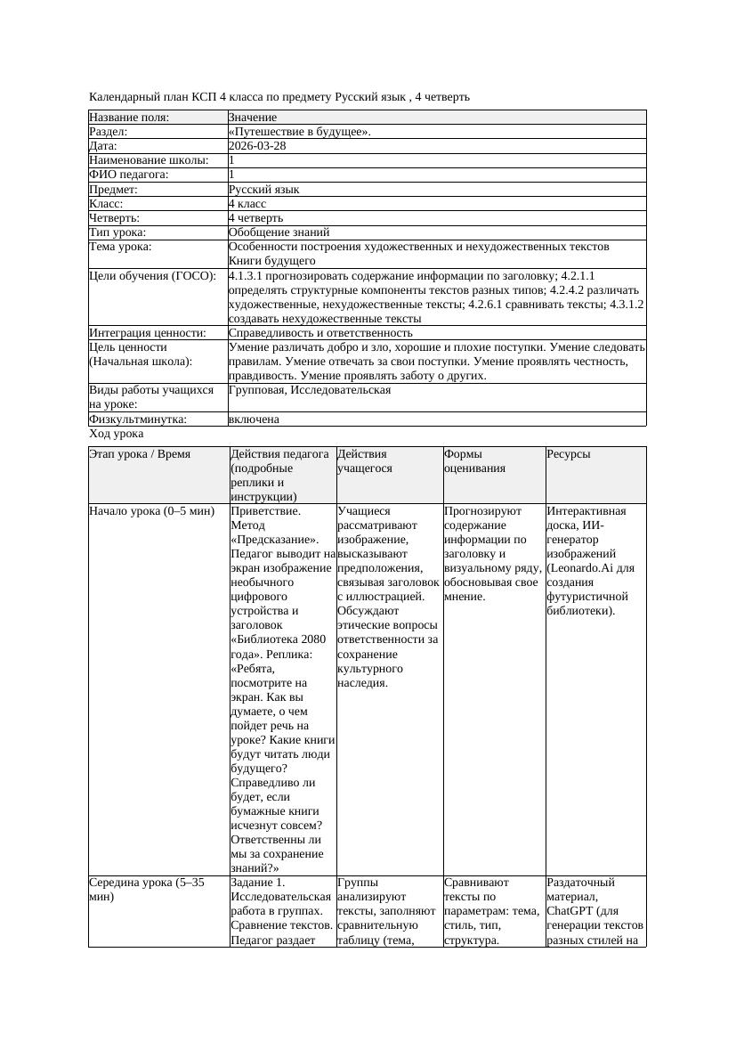2КСП Русский язык 4класс 4 четверть Особенности построения художественных