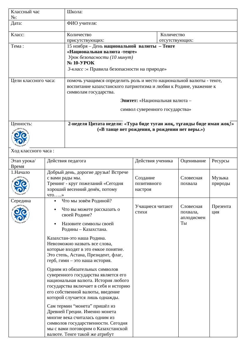Классный час 3 класс « Правила безопасности на природе»