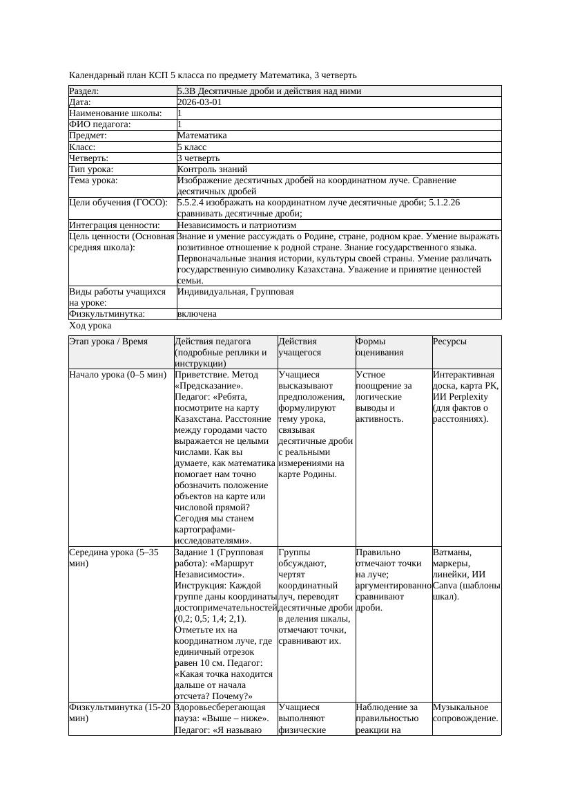 3КСП Математика 5класс 3 четверть Изображение десятичных дробей