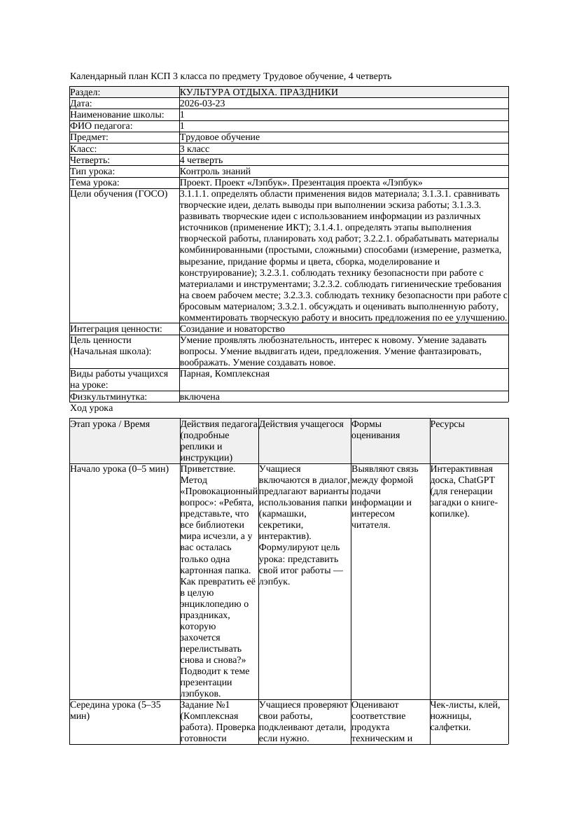 3КСП Трудовое обучение 3класс 4 четверть Проект Проект Лэпбук Презентация