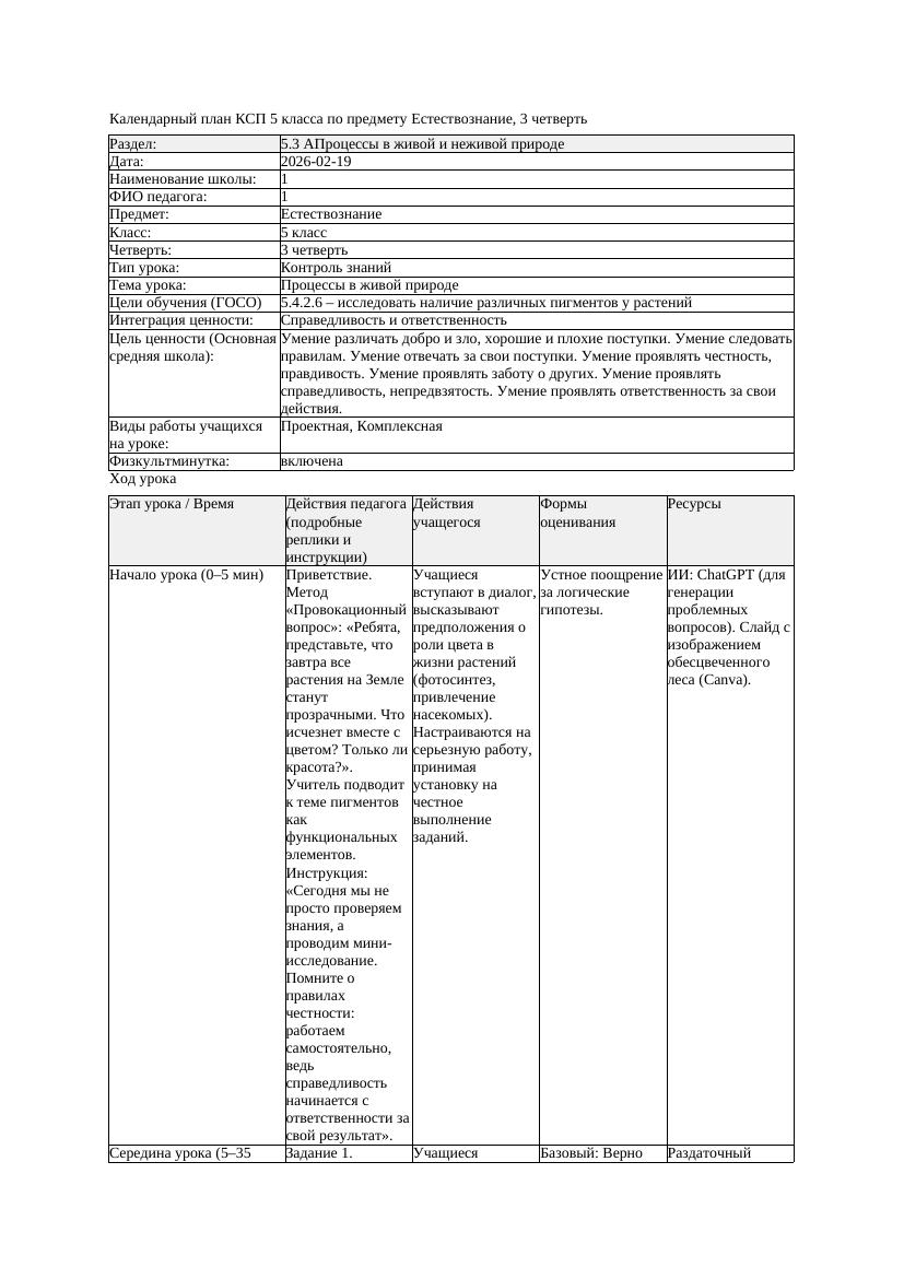 4КСП Естествознание 5класс 3 четверть Процессы в живой природе 20260219