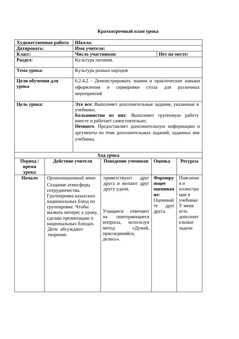 Культура питания разных народов: 6 класс — сервировка стола за 4 шага