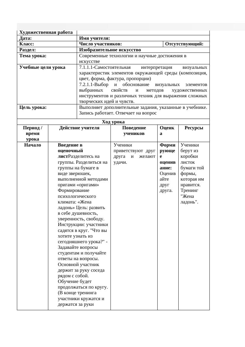 7 класс ИЗО 1 четверть: конспект урока по современным технологиям в искусст