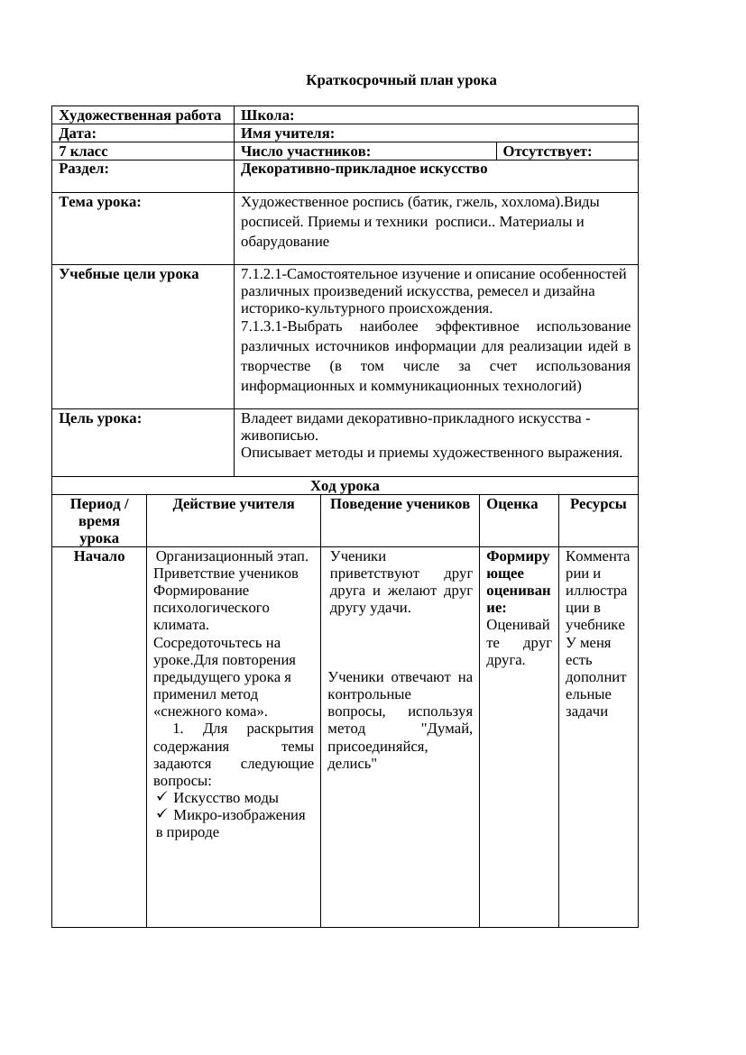 7 класс: Декоративно-прикладное искусство. Художественная роспись (техники 