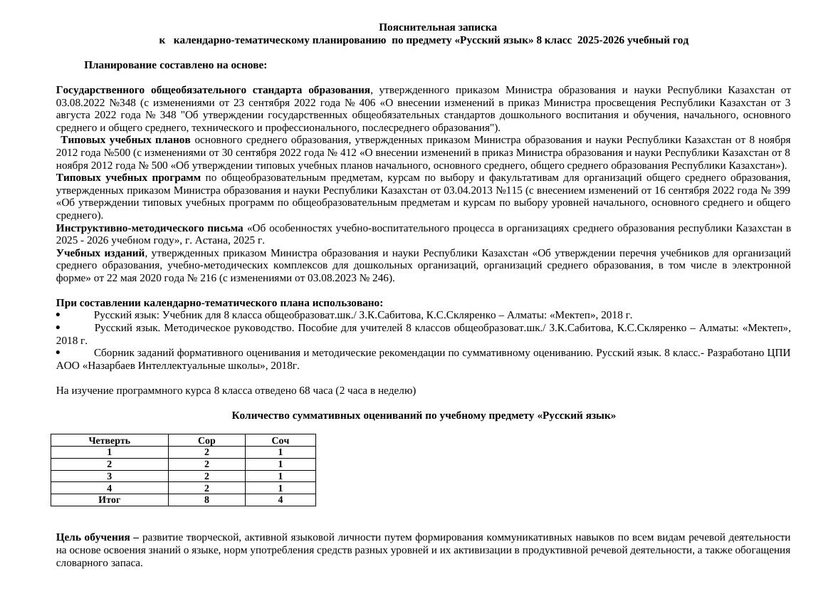 8 класс РЯ КТП 2025-2026