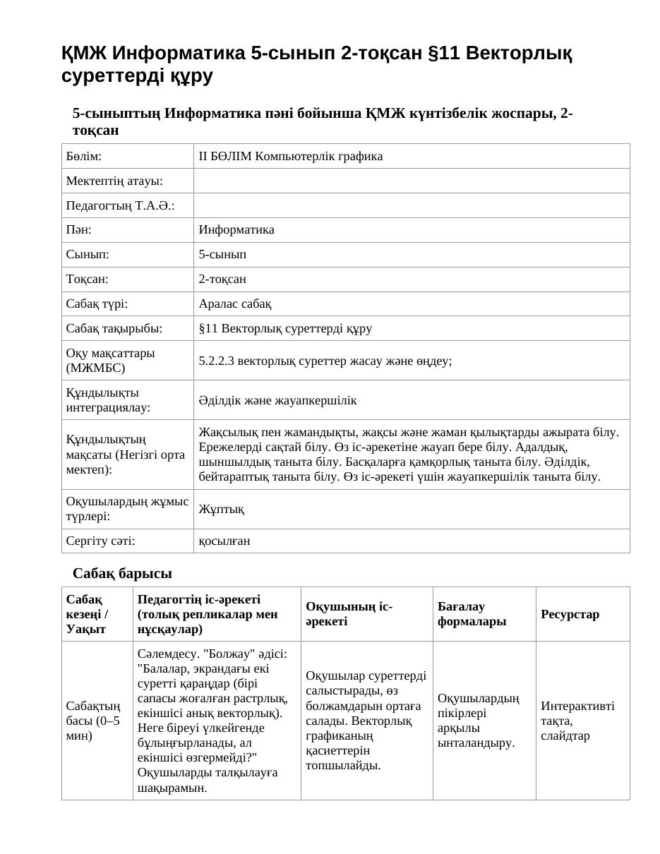 ҚМЖ Информатика 5-сынып 2-тоқсан §11 Векторлық суреттерді құру
