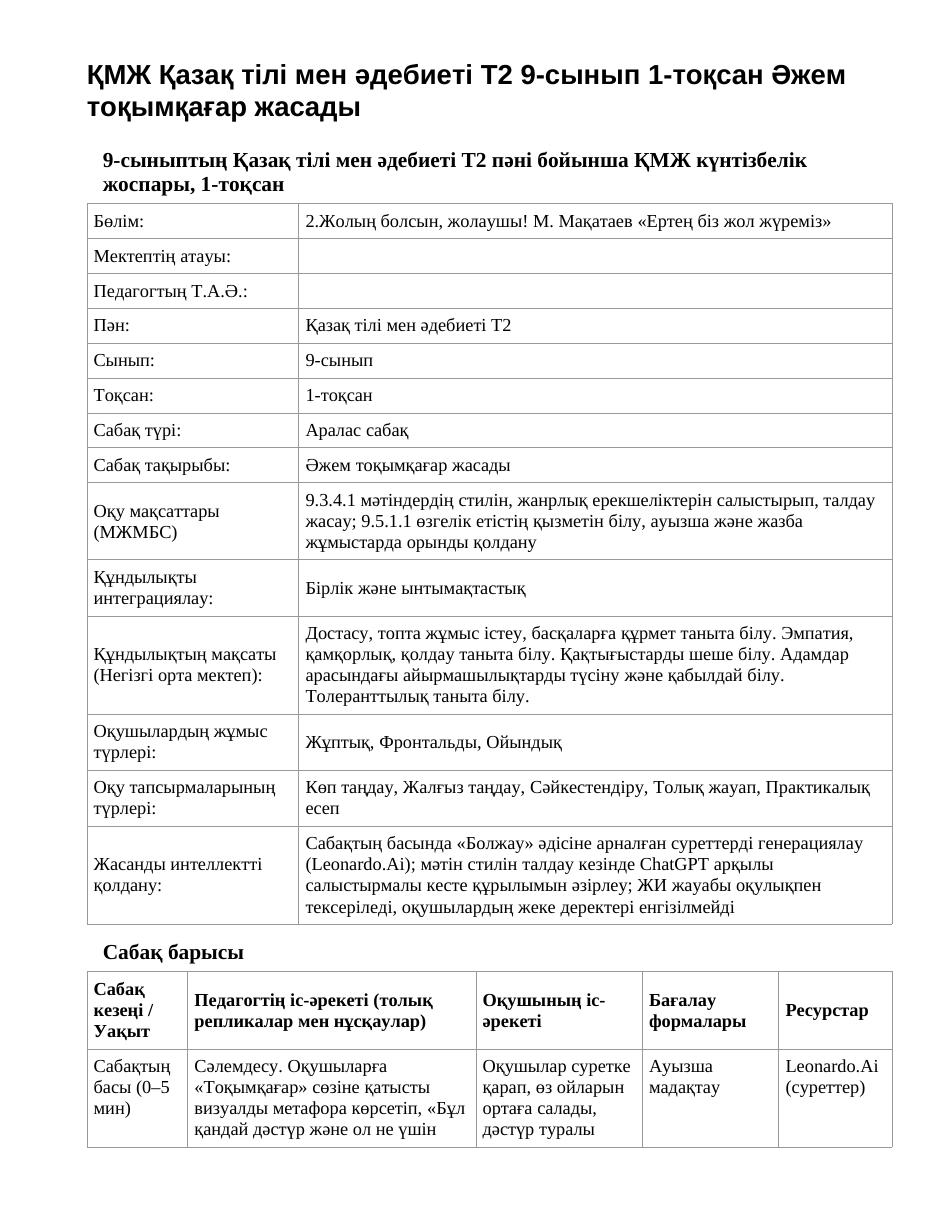 ҚМЖ Қазақ тілі мен әдебиеті Т2 9-сынып 1-тоқсан Әжем тоқымқағар жасады