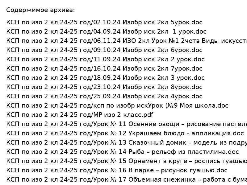 КСП по ИЗО 2 класс на 2024-25 год: 36 творческих уроков + методичка
