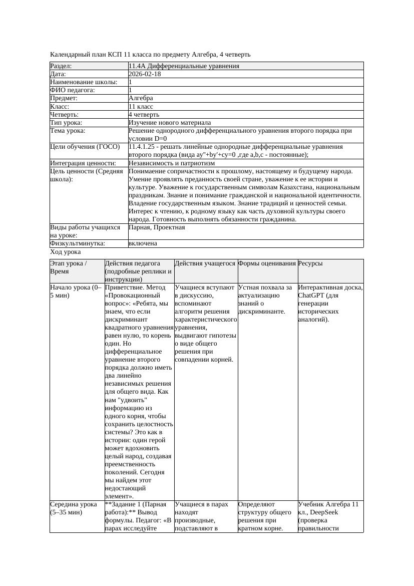 КСП 1Алгебра 11класс 4 четверть Решение однородного дифференциального