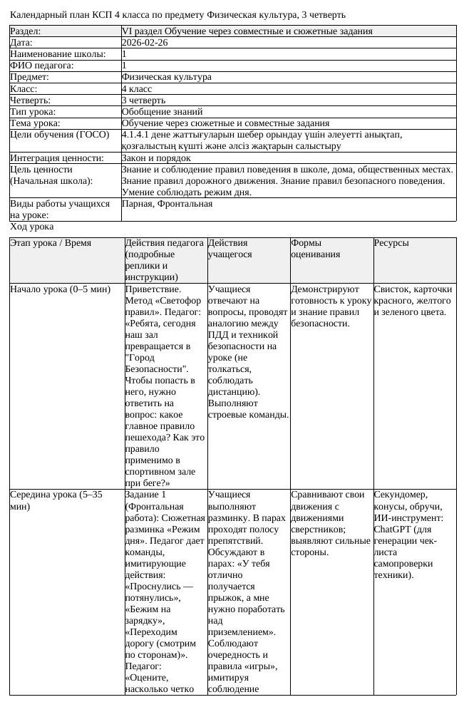 КСП1 Физическая культура 4класс 3 четверть Обучение через сюжетные