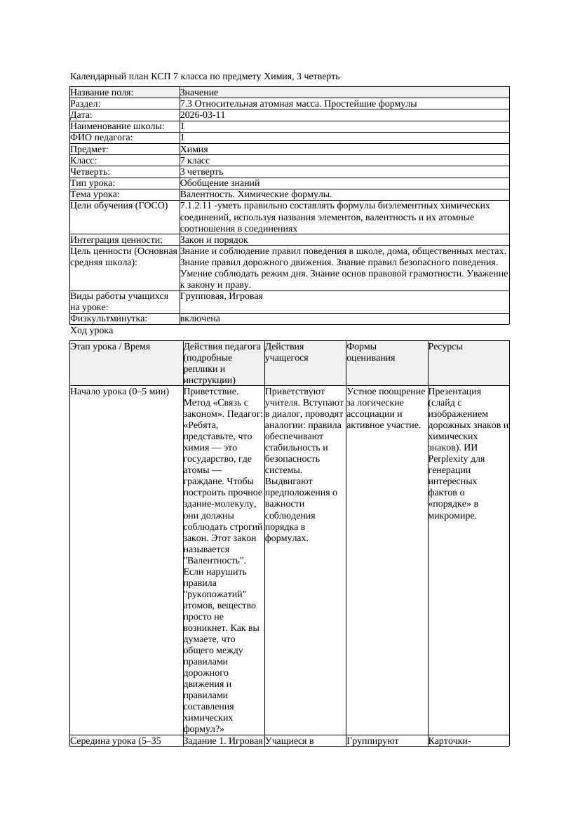 КСП2 Химия 7класс 3 четверть Валентность Химические формулы 20260311