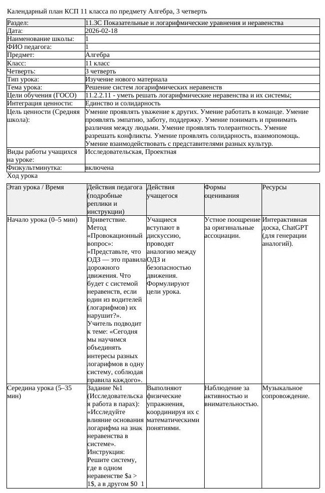 КСП Алгебра 11 класс 3 четверть Решение систем логарифмических неравенств