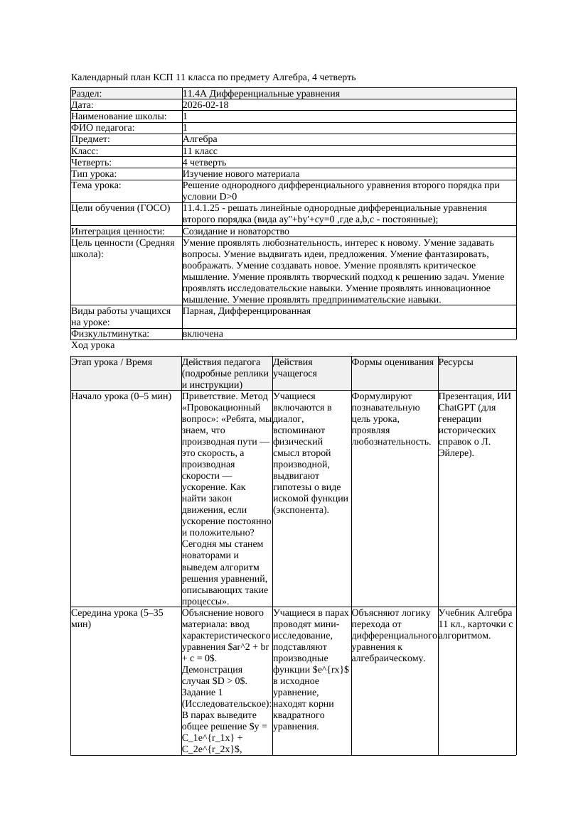 КСП Алгебра 11класс 4 четверть Решение однородного дифференциального