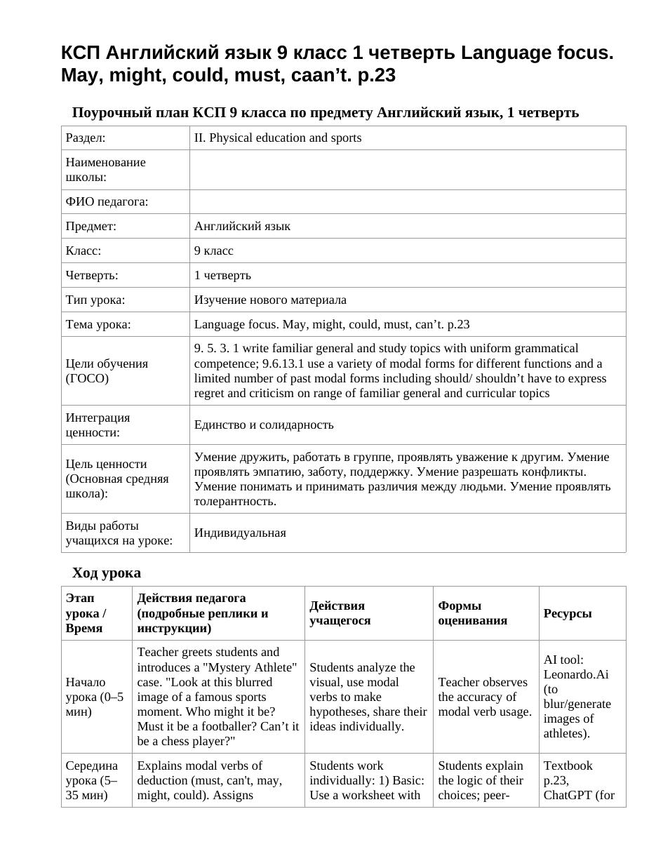 КСП Английский язык 9 класс 1 четверть Language focus. May, might, could, must, caan’t. p.23