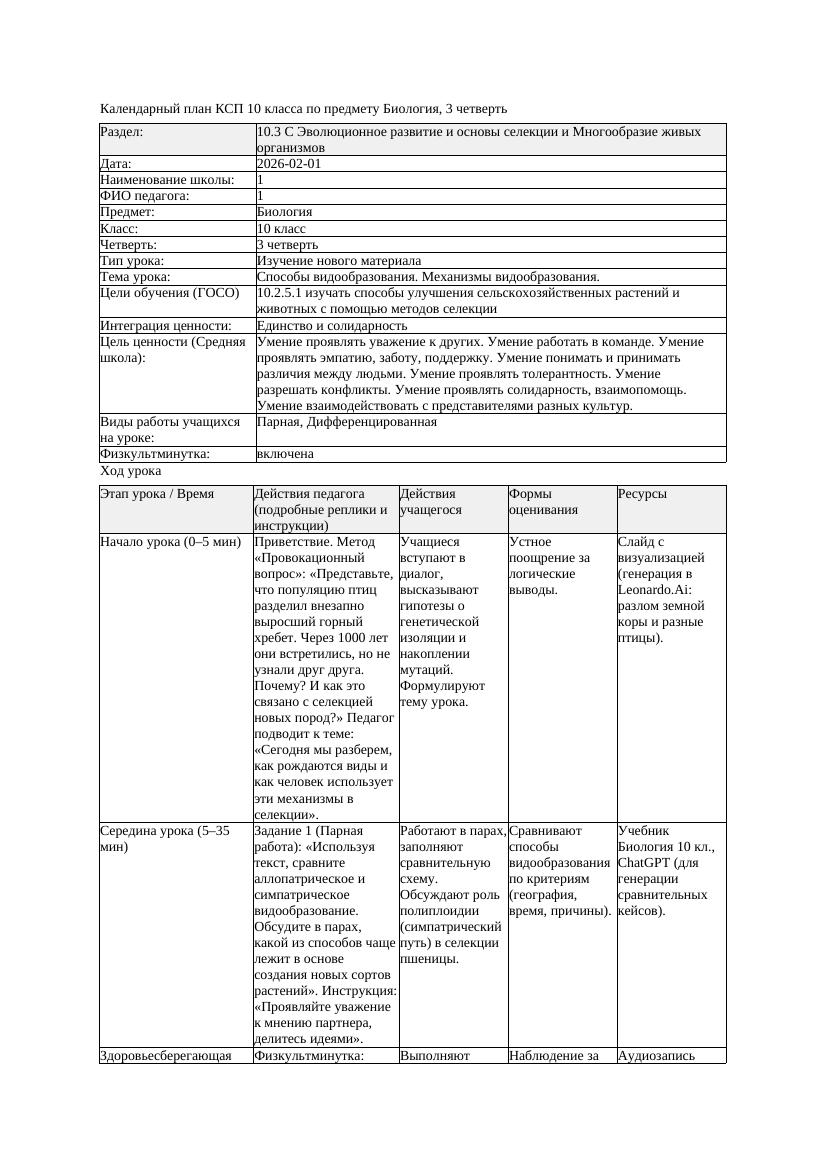 КСП Биология 10класс 3четверть Способы видообразования Механизмы