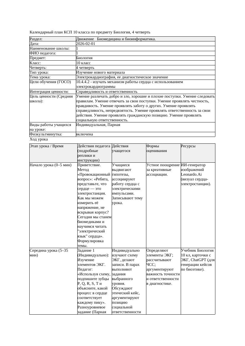 КСП Биология 10класс 4четверть Электрокардиография ее диагностическое